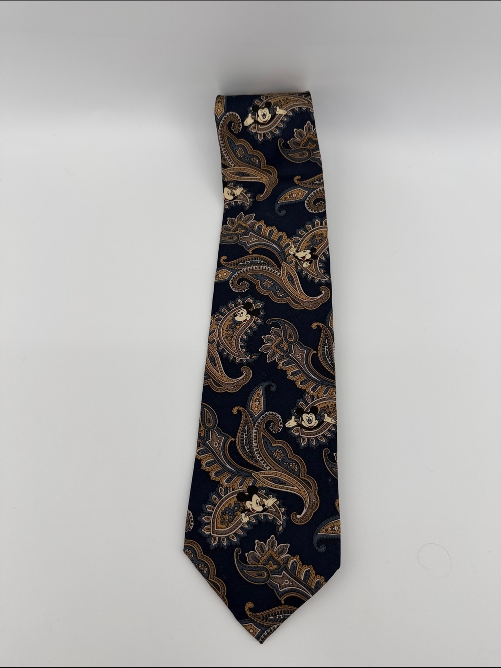 Disney‎ Mickey Mouse 90s VTG Nostalgia Grandpacore Paisley Navy/Brown Silk Tie